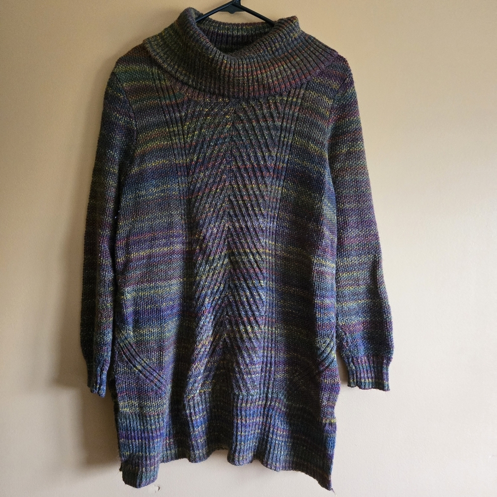 Cato Multicolor Knit Cowl Neck Long Sweater PTP=20"